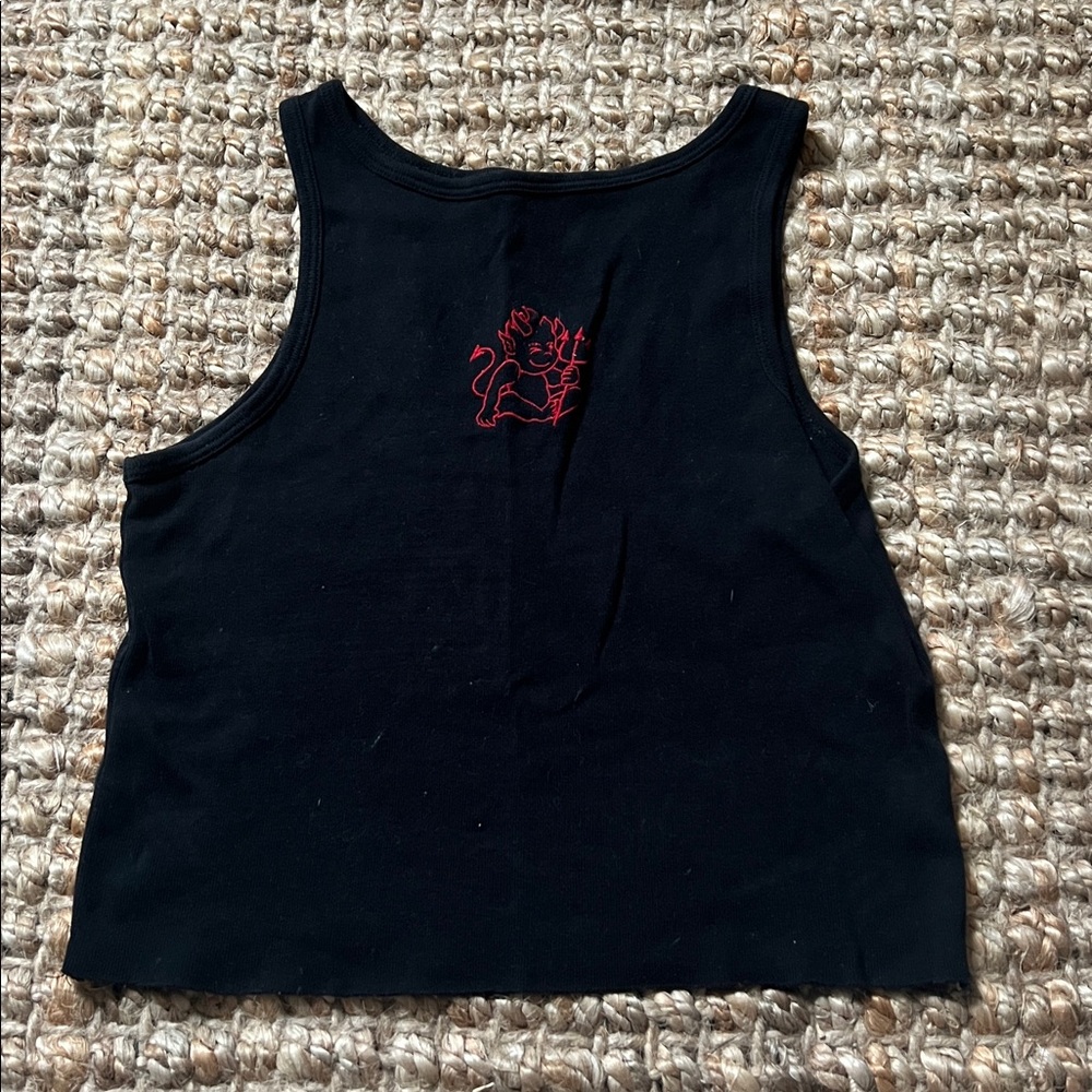 Brandy Melville Black Tank Top with Red Embroidery